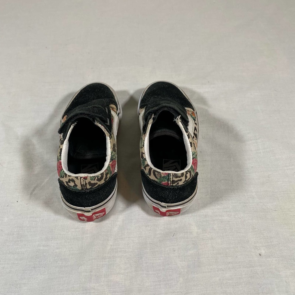 Vans Old Skool Girls Kids 11 Leopard Floral Velcro Closure Suede Black Shoes - Picture 5 of 10